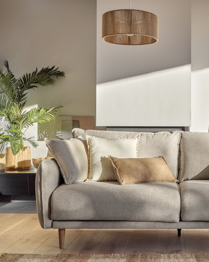 KAVE HOME Carlota 3 pers. sofa - beige chenille stof og natur fyrretr