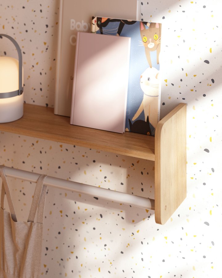 KAVE HOME Florentina vghylde til brn, m. bjlestang - hvid MDF og natur fyrretr (52.5x15)