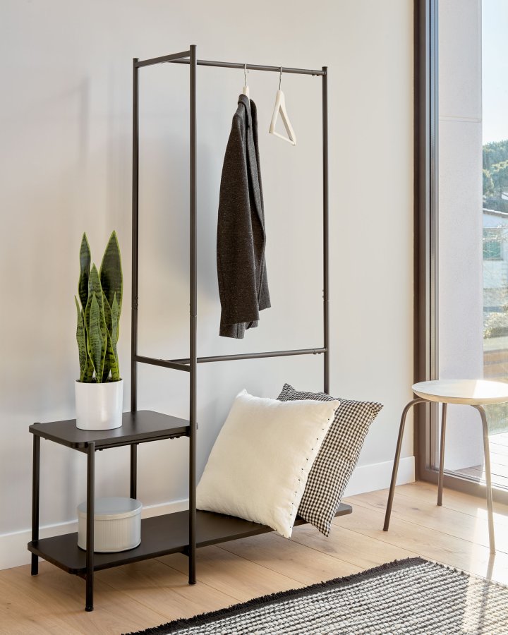 KAVE HOME Galatia melamin og metal bjlestang med bnk i sort finish 100 x 150 cm