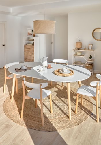 KAVE HOME Oakland spisebord, m. udtrk - hvid MDF og natur bg (120(200)x120)