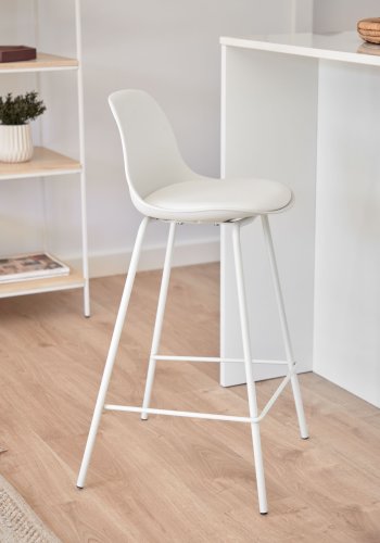 KAVE HOME Brighter barstol, m. rygln og fodsttte - hvid polypropylen, PU og stl