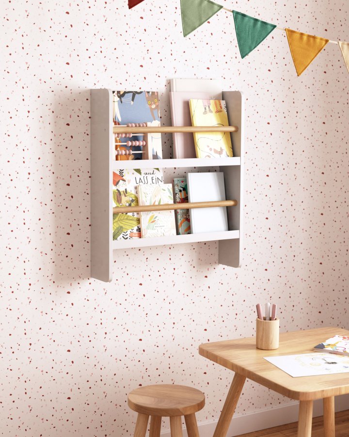 KAVE HOME Gopi vghylde til brn, rektangulr - hvid MDF og natur fyrretr