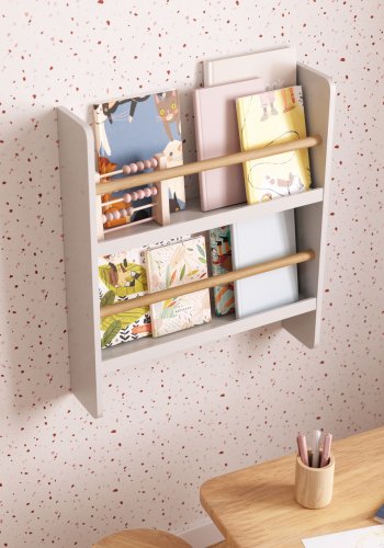 KAVE HOME Gopi vghylde til brn, rektangulr - hvid MDF og natur fyrretr