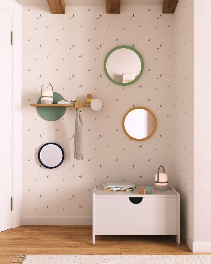 KAVE HOME Diti vghylde til brn, rektangulr - hvid/turkis MDF og natur fyrretr