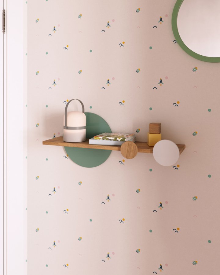 KAVE HOME Diti vghylde til brn, rektangulr - hvid/turkis MDF og natur fyrretr