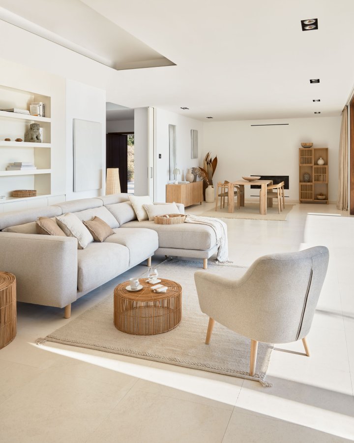 KAVE HOME Candela lnestol - beige stof og natur bgetr