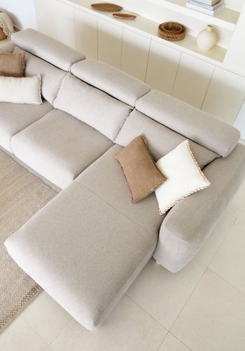 KAVE HOME Singa 3 pers. sofa, m. hjre chaiselong - beige stof og natur bgetr