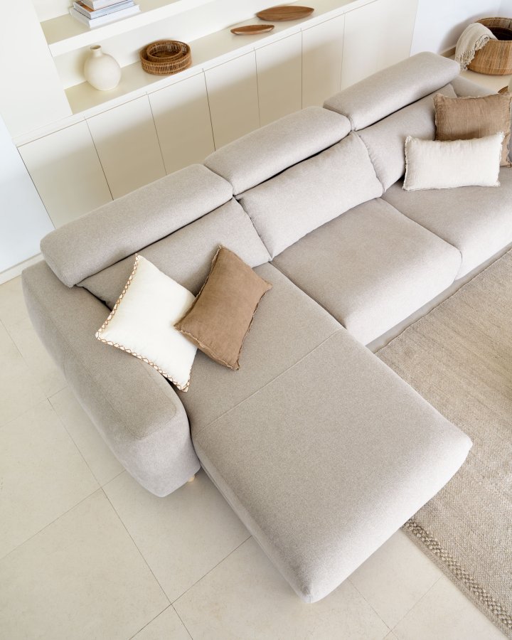 KAVE HOME Singa 3 pers. sofa, m. venstre chaiselong - beige stof og natur bgetr