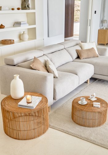 KAVE HOME Elmima sofabord, rund - natur rattan (st af 2) (66) (55)