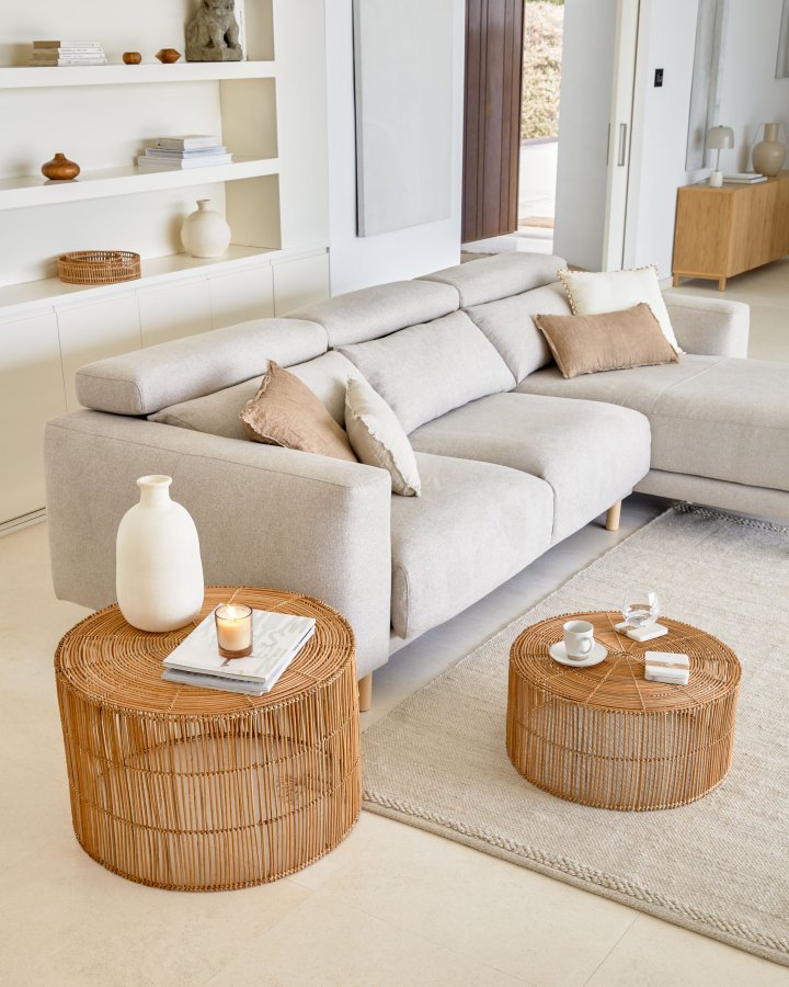 KAVE HOME Elmima sofabord, rund - natur rattan (st af 2) (66) (55)