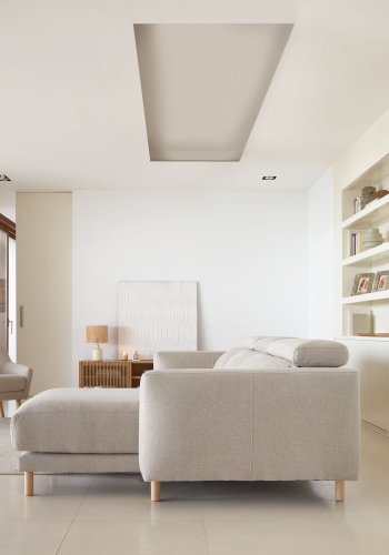 KAVE HOME Singa 3 pers. sofa, m. hjre chaiselong - beige stof og natur bgetr