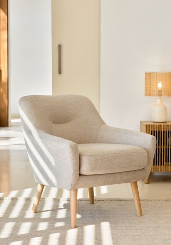 KAVE HOME Candela lnestol - beige stof og natur bgetr