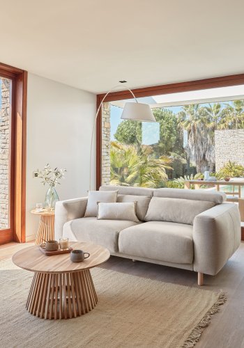 KAVE HOME Singa 3 pers. sofa - beige stof og natur bgetr