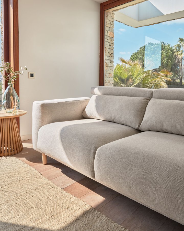 KAVE HOME Singa 3 pers. sofa - beige stof og natur bgetr