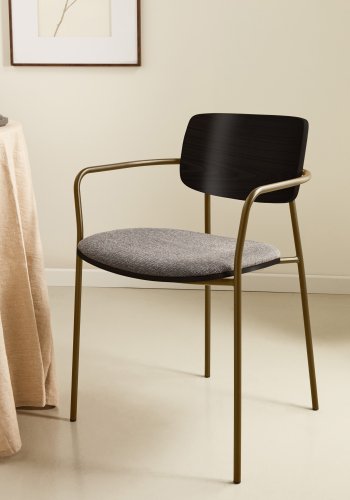 KAVE HOME Maureen spisebordsstol, m. armln - brun valndfiner, stof og sort metal