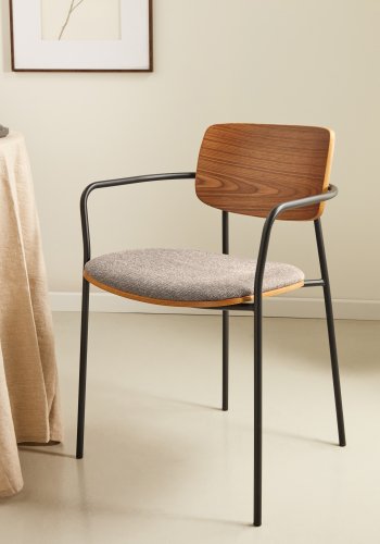 KAVE HOME Maureen spisebordsstol, m. armln - natur valndfinér, stof og sort metal