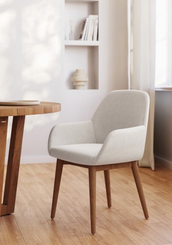 KAVE HOME Konna spisebordsstol, m. armln - beige polyester og brun asketr