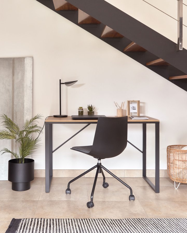 KAVE HOME Lisbet skrivebord - natur/sort MDF/metal, rektangulr (120x60)