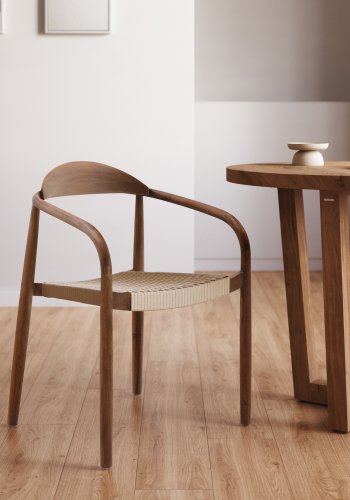 KAVE HOME Beige Glynis spisebordsstol, m. armln - eukalyptustr