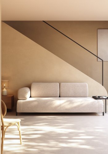 KAVE HOME Compo 3 pers. sofa m. stor bakke - beige stof og metal 