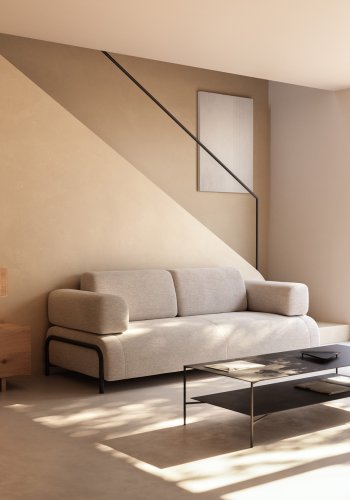 KAVE HOME Azisi sofabord, m. hylde - sort glas og sort stl (140x60)