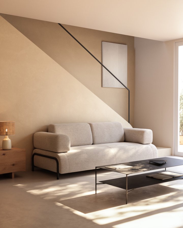 KAVE HOME Azisi sofabord, m. hylde - sort glas og sort stl (140x60)