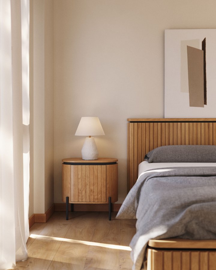 KAVE HOME Licia sengebord, m. 1 lge og 1 hylde- natur mangotr (55x35)