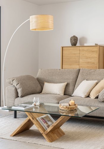 KAVE HOME Waley sofabord, rektangulr - klar glas og natur egetr (120x70)