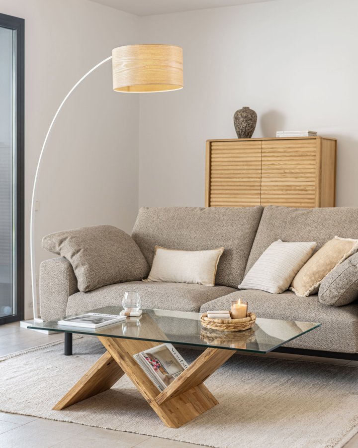 KAVE HOME Waley sofabord, rektangulr - klar glas og natur egetr (120x70)