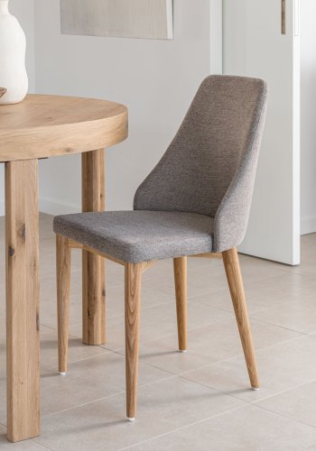 KAVE HOME Rosie spisebordsstol - brun chenille stof og natur asketr