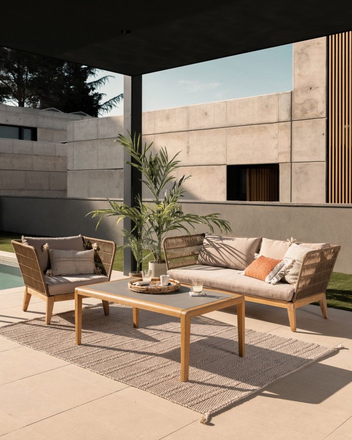 KAVE HOME Bellano 3 pers. sofa - natur polyester/eukalyptustr og beige stof