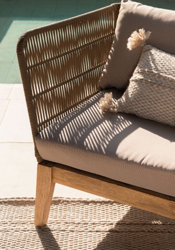 KAVE HOME Bellano lnestol, m. armln - beige stof og natur polyester reb/eukalyptustr