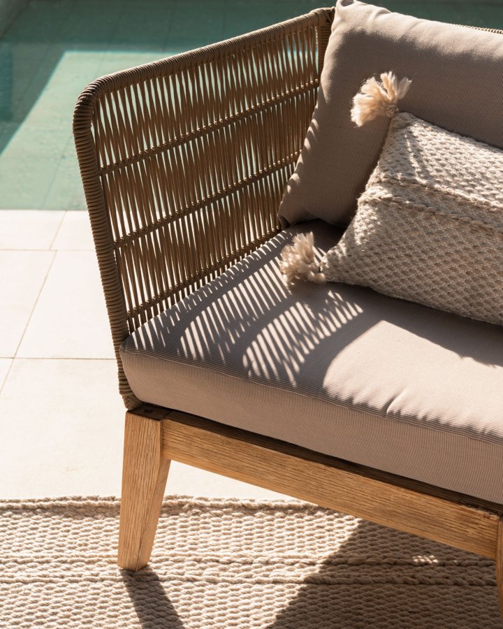 KAVE HOME Bellano lnestol, m. armln - beige stof og natur polyester reb/eukalyptustr