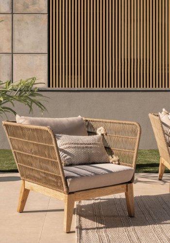 KAVE HOME Bellano lnestol, m. armln - beige stof og natur polyester reb/eukalyptustr