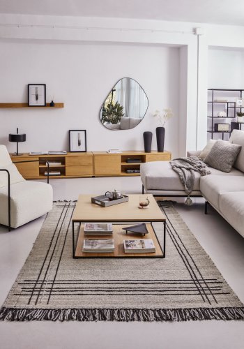 KAVE HOME Abilen TV-bord, m. 2 lger, 2 skuffer og 3 hylder - natur egetrsfinér (200x36)