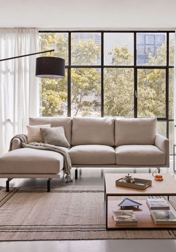 KAVE HOME Galene 3 pers. sofa, m. venstre chaiselong - beige genbrugsfibre og jern