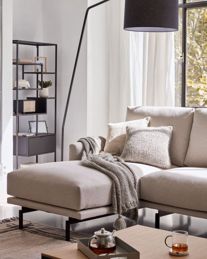 KAVE HOME Galene 3 pers. sofa, m. venstre chaiselong - beige genbrugsfibre og jern