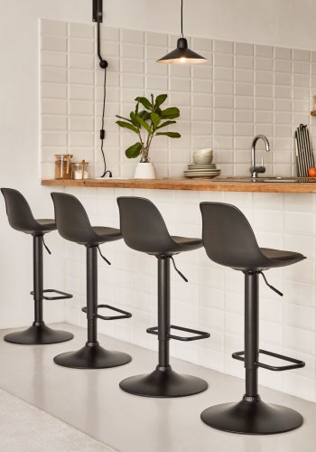 KAVE HOME Orlando-T barstol, m. rygln og fodsttte - sort polypropylen/kunstlder/stl