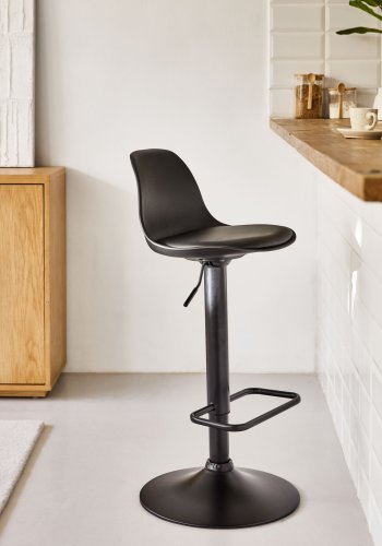 KAVE HOME Orlando-T barstol, m. rygln og fodsttte - sort polypropylen/kunstlder/stl