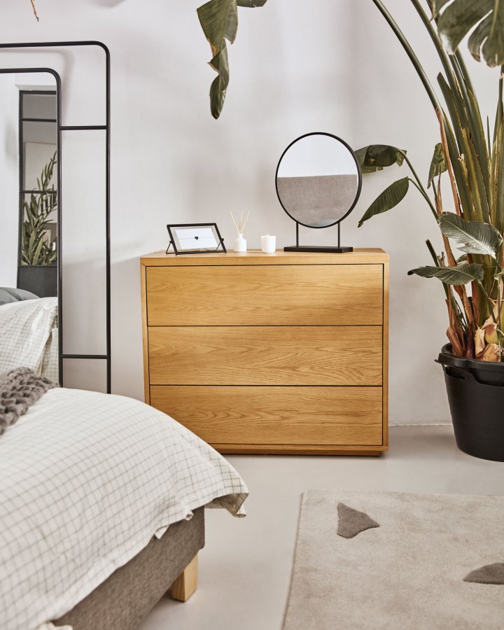 KAVE HOME Abilen kommode, m. 3 skuffer - natur egetrsfinér