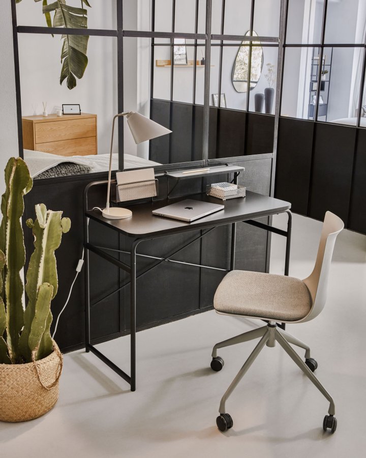 KAVE HOME rektangulr Foreman skrivebord - sort melamin og metal (98x48)