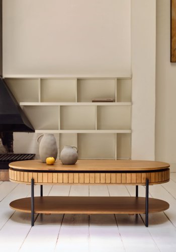 KAVE HOME Licia sofabord, m. 1 hylde og 1 skuffe - natur mangotr og jern (130x65)