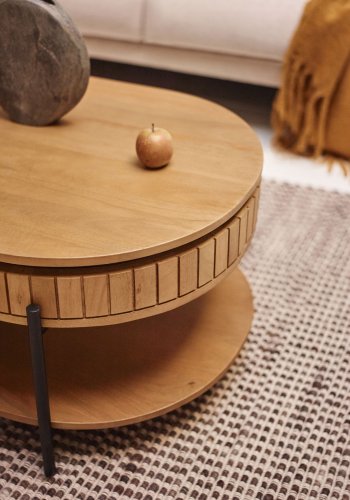 KAVE HOME Licia sofabord, m. 1 hylde og 1 skuffe - natur mangotr og jern (130x65)