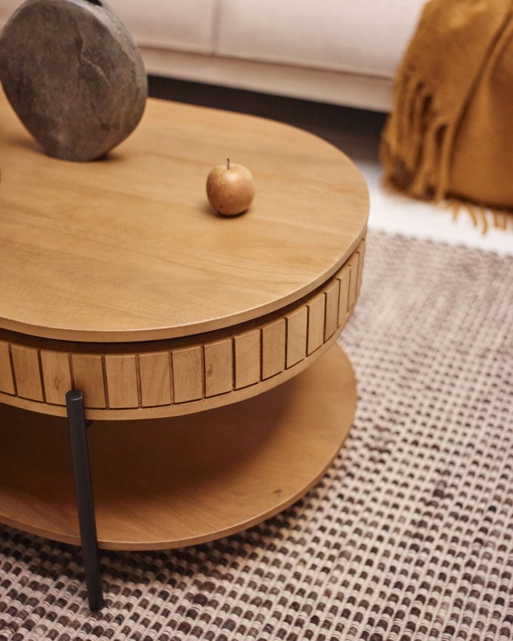 KAVE HOME Licia sofabord, m. 1 hylde og 1 skuffe - natur mangotr og jern (130x65)