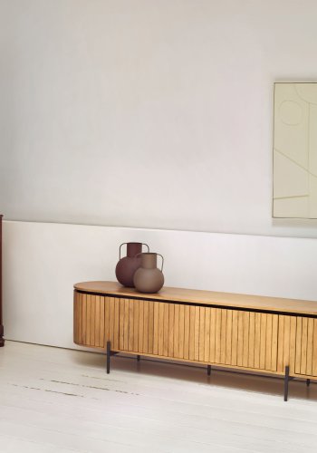 KAVE HOME Licia TV-bord, m. 4 lger og 1 hylde - natur mangotr og jern (200x43,5)