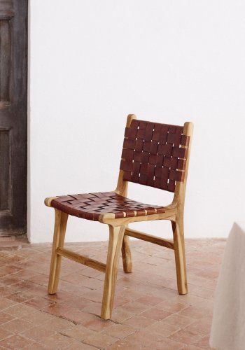 KAVE HOME Calixta spisebordsstol - brun lder og natur teaktr