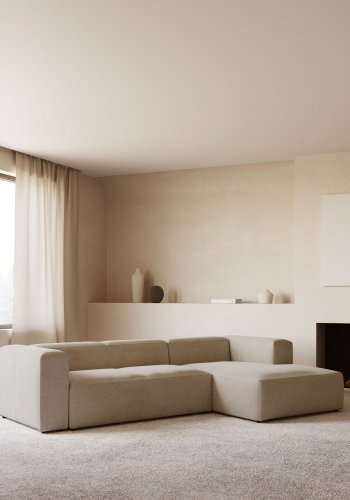 KAVE HOME Blok 3 pers. sofa, m. hjre chaiselong - beige stof