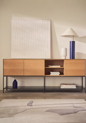 KAVE HOME Vedrana sknk, m. 3 lger og 5 hylder - natur egefiner og sort stl 