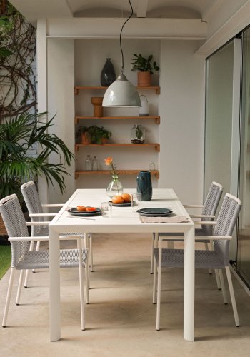 KAVE HOME Culip havestol, m. armln - gr reb og hvid aluminium