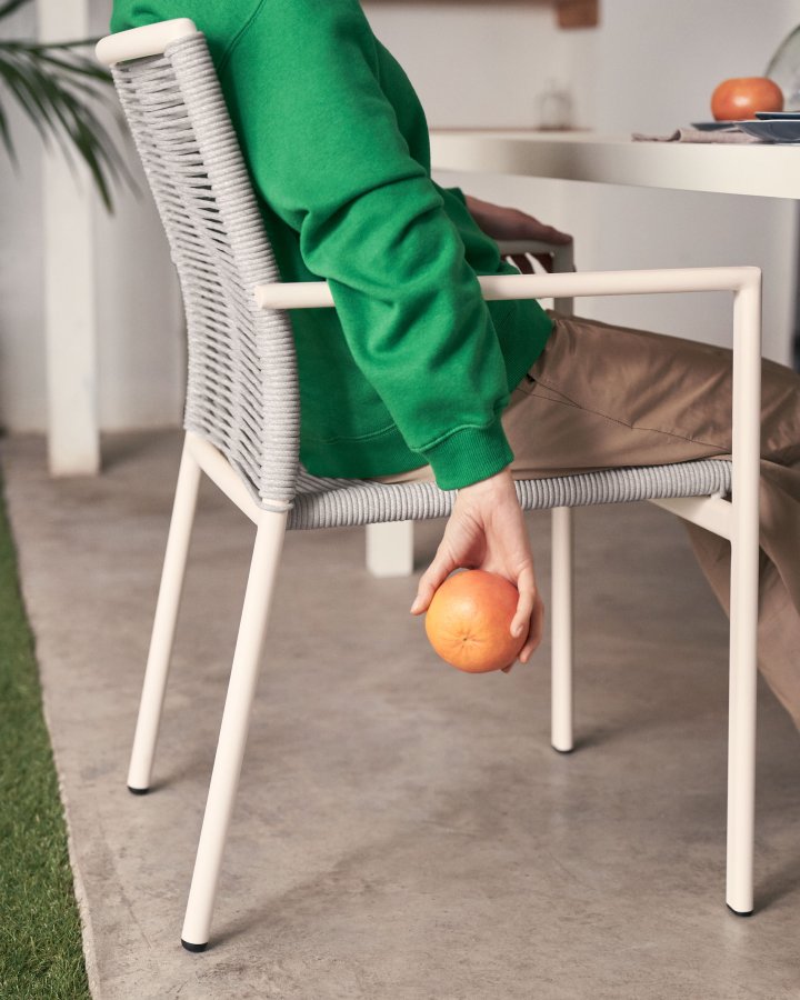 KAVE HOME Culip havestol, m. armln - gr reb og hvid aluminium